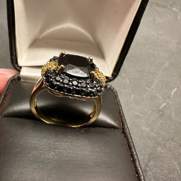 Black Spinel 18k Yellow Gold Over Silver Ring 5.69 CTW. Ring Size 9.5 - Picture 2 of 7